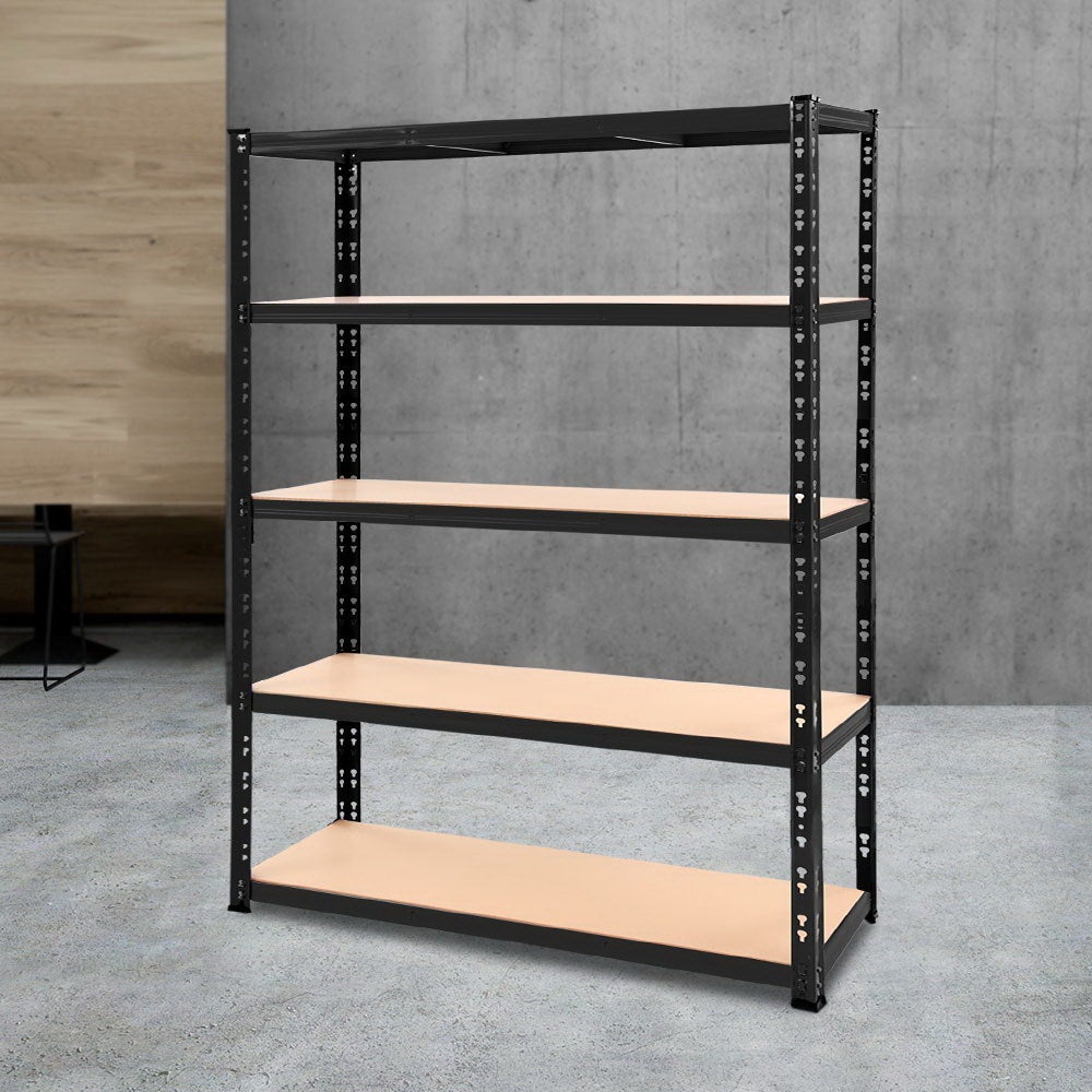Giantz 1.8M Warehouse Racking Shelving unit in matt black, showcasing four adjustable shelves and industrial-strength steel construction.